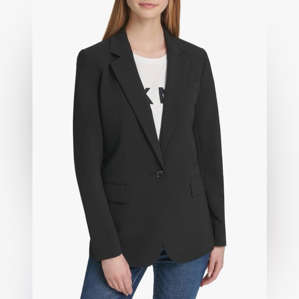 DKNY Classic Foundation Black One Button Tailored Blazer Size 8 NWT